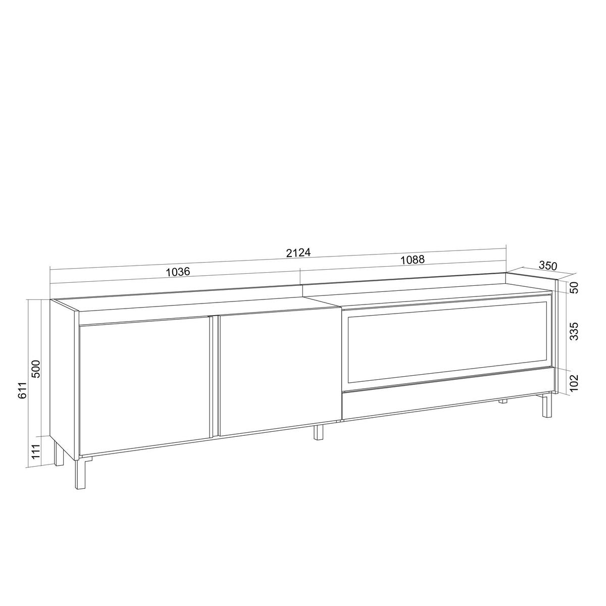 LOWBOARD, Schwarz und Eiche, 212/35/61cm, Kamin mit Feuereffekt XXL - Schwarz, Holzwerkstoff (212/61/35cm) - Skraut Home