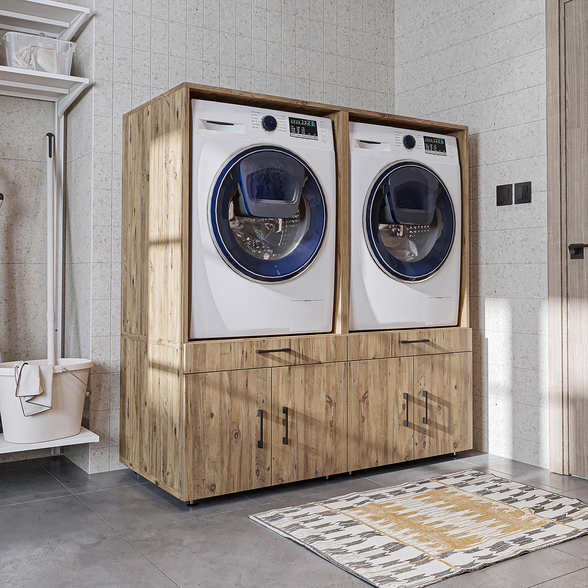 WASCHMASCHINENSCHRANK Serie 3 134cm Breit, 145cm Hoch - Eichefarben, Holzwerkstoff (134/145/67cm)