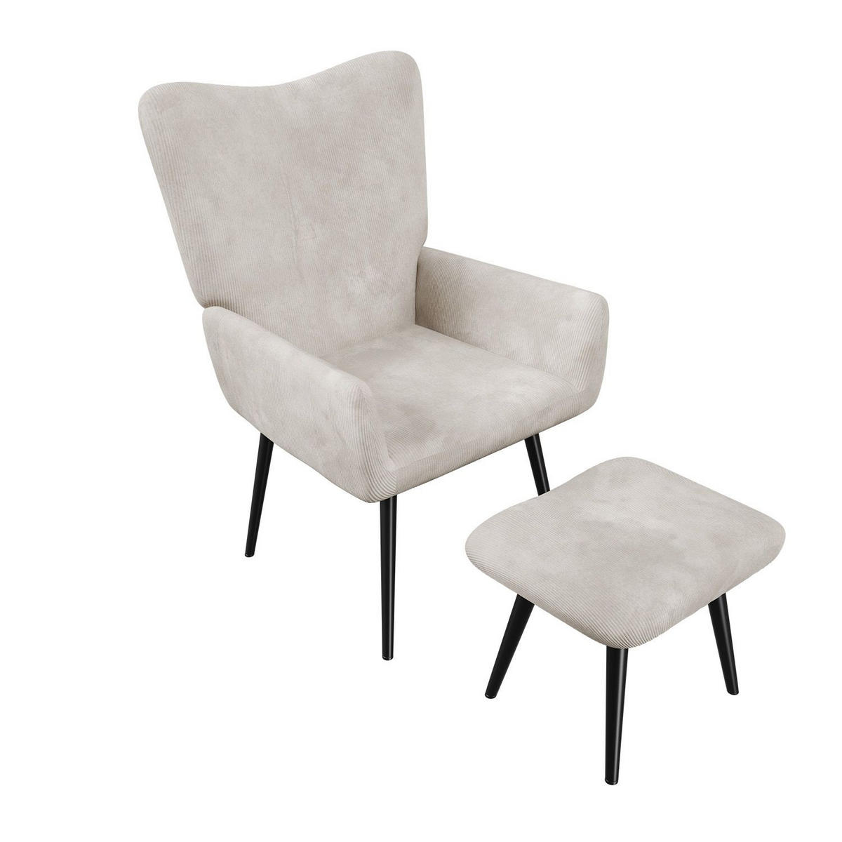 OHRENSESSEL Odense mit Hocker Cord Beige - Beige, Textil (68/95/73cm) - Juskys