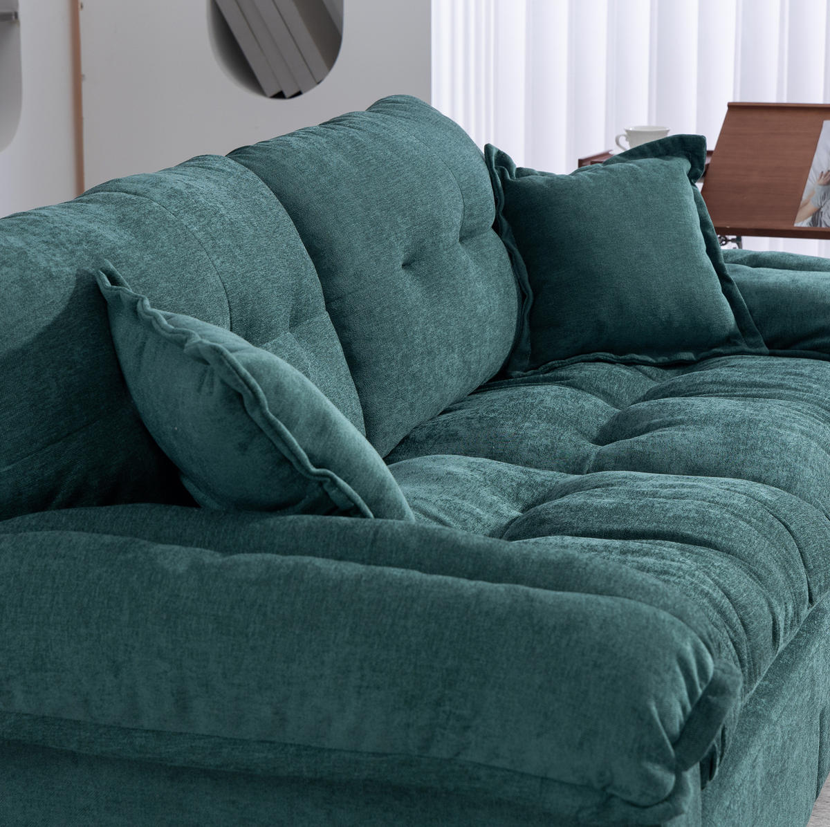 SOFA mit Tiefsitz 214 cm Chenille Grün 2-Sitzer - Grün, Kunststoff (214/93/89cm) - Meubliv