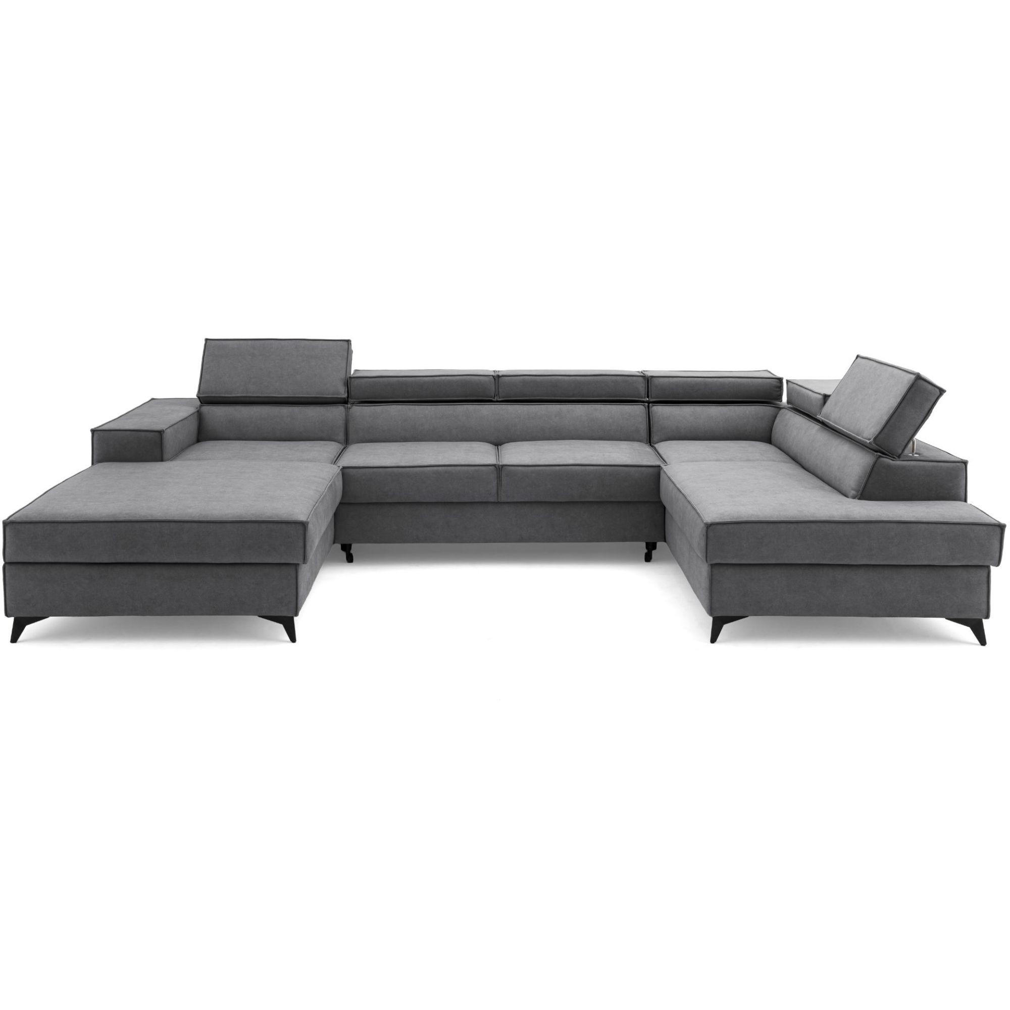 ECKSOFA PURE U Rechts mit Schlaffunktion 127x270 Velours Grau - Schwarz/Grau, Holz/Textil (204/340cm) - Muffo