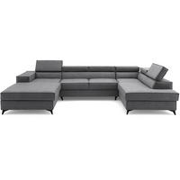 ECKSOFA PURE U Rechts mit Schlaffunktion 127x270 Velours Grau - Schwarz/Grau, Holz/Textil (204/340cm) - Muffo