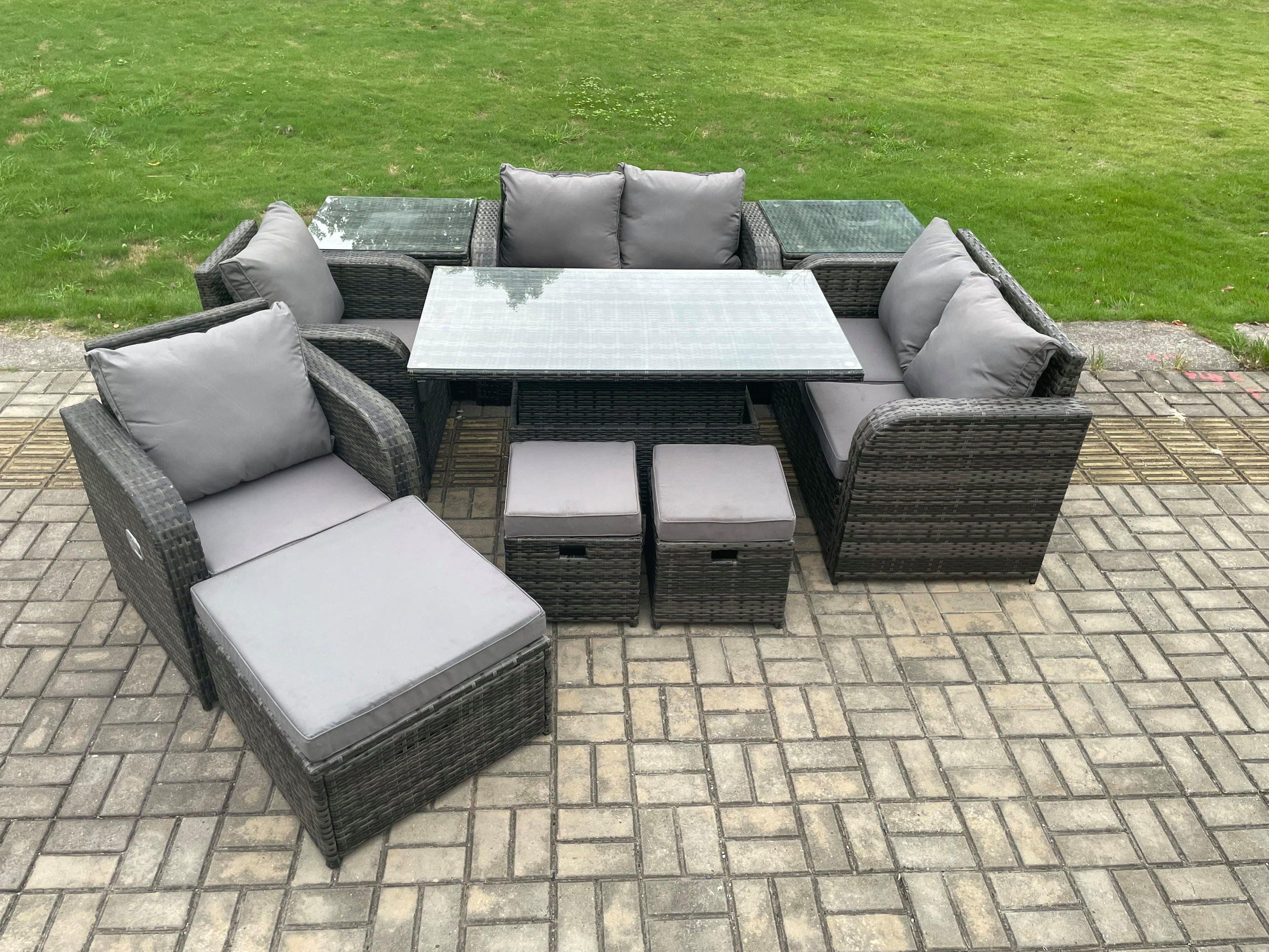 Thumbnail - Fimous Gartensofa, Dunkelgrau, Metall, 9-Sitzer, Füllung: Schaumstoff, rechteckig, Loungemöbel, Loungemöbel-Sets