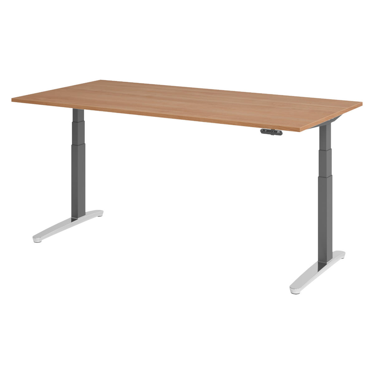 SCHREIBTISCH elektrisch XBHM 100/200/74 cm in Nussbaumfarben/Graphitfarben/Alu poliert - Nussbaumfarben/Graphitfarben, Holzwerkstoff (100/200/74cm) - bümö