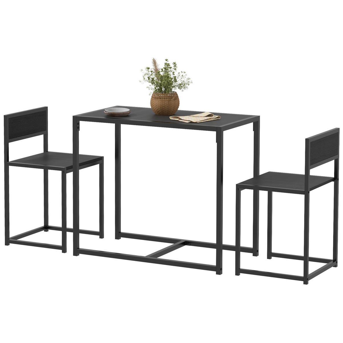 ESSTISCH- und Stuhlset, 3-teilig mit 2 stapelbaren Stühlen, für Küche, Wohnzimmer, Zuhause, schwarz - Brombeere, Metall (90/76/47cm)