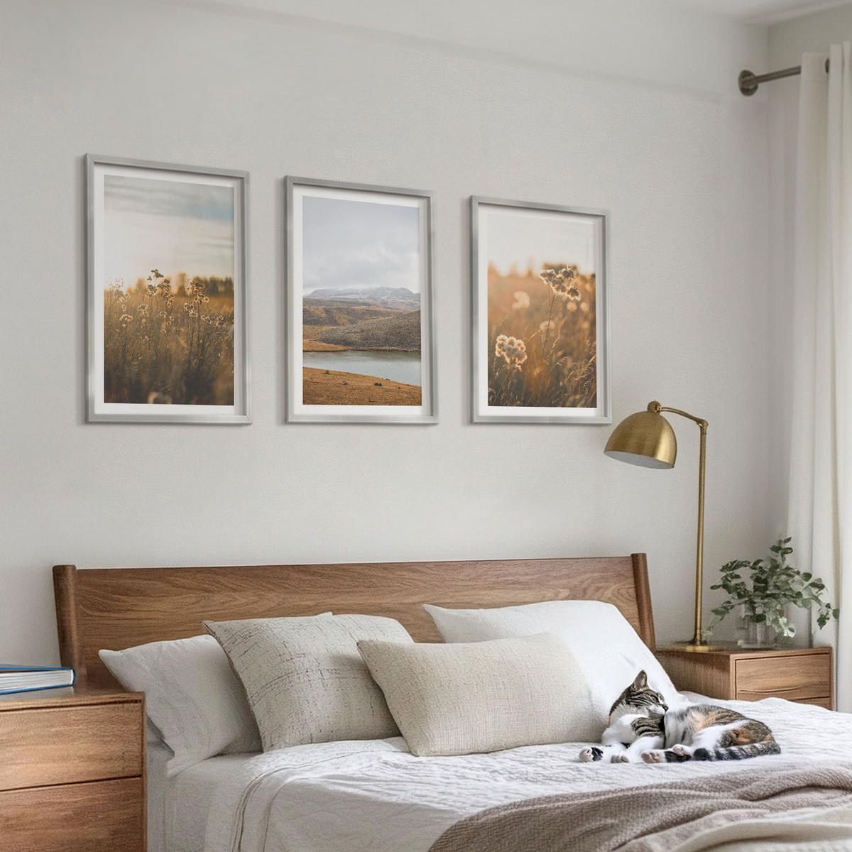 WANDBILDER 3er Set - 40x60 cm Silberner Rahmen - Landschaften Wiesen Berge See - Silberfarben, Kunststoff (40/60cm) - ArtPrintCave
