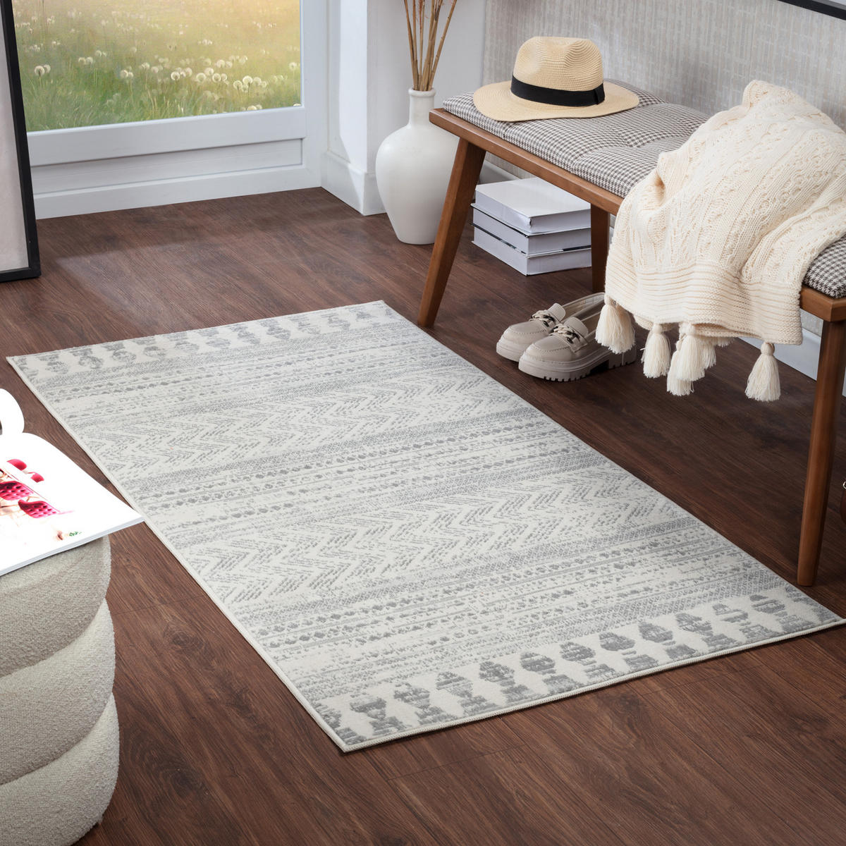 KURZFLORTEPPICH 80/150 cm Weiß - Grau, Naturmaterialien/Textil (80/150cm) - LIVABLISS