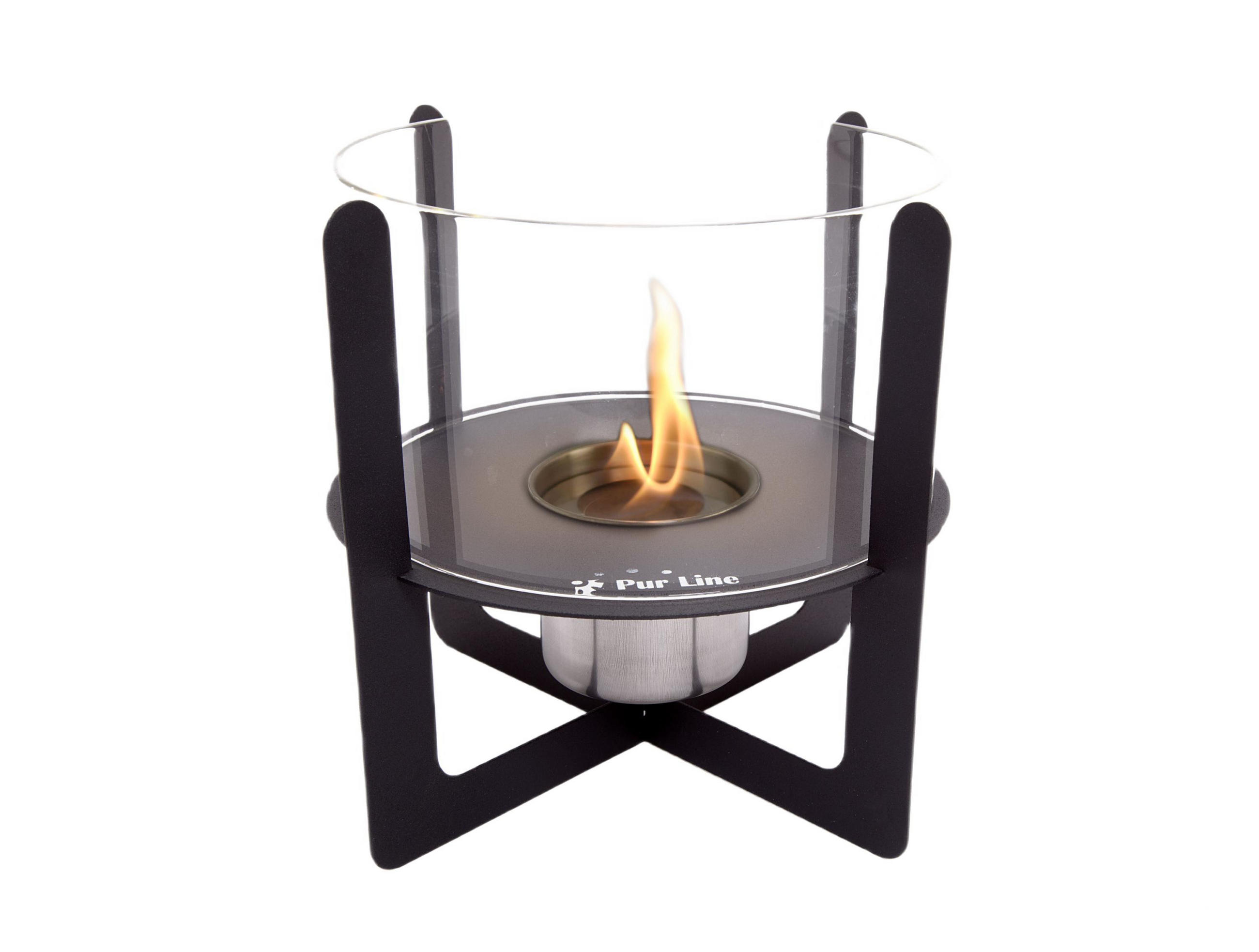 BIOETHANOL-KAMIN Schwarz Tischmodell inklusive 0.15 L Brennblock - Schwarz, Glas (22/20/22cm) - Purline