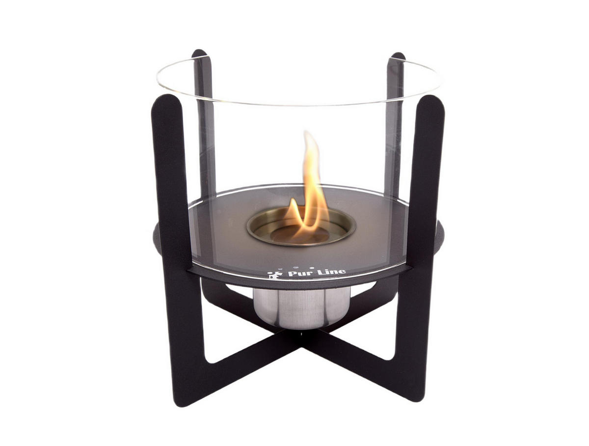 BIOETHANOL-KAMIN Schwarz Tischmodell inklusive 0.15 L Brennblock - Schwarz, Glas (22/20/22cm) - Purline