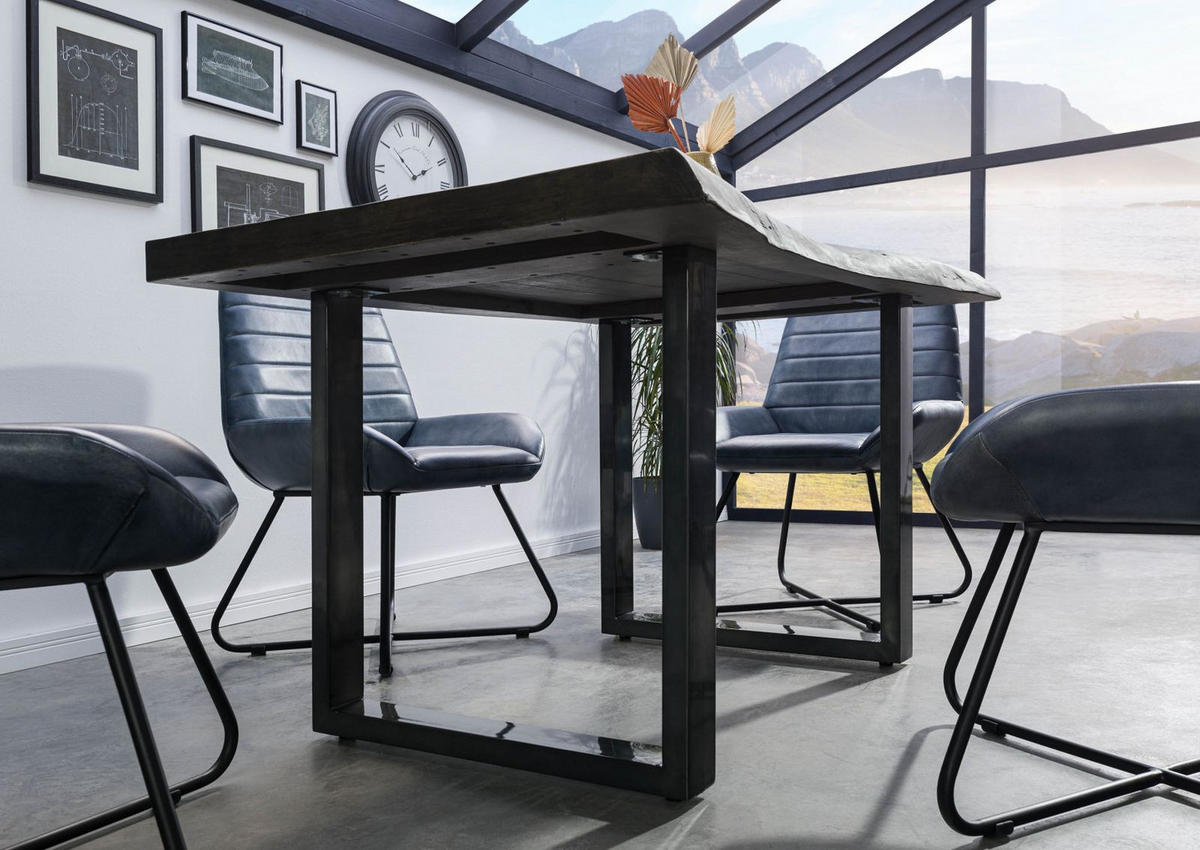 BAUMTISCH Mango 140x90x77 grau lackiert / U-Beine anthrazit glänzend FREEFORM 5 - Grau, Holz (90/140/77cm) - Massivmoebel24