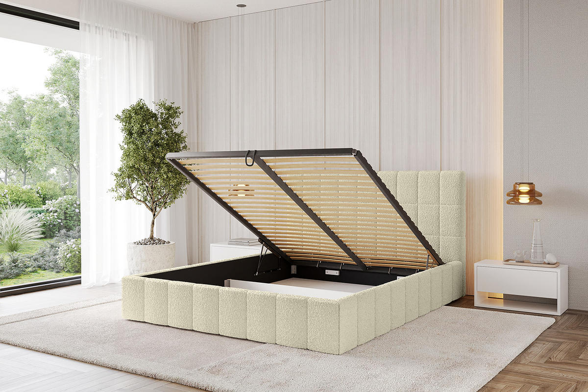 POLSTERBETT mit Bettkasten und Lattenrost, Boxbett ohne Matratze - AMEA 120x200 Beige - Taupe, Holzwerkstoff/Textil (120/200cm) - ALTDECOR