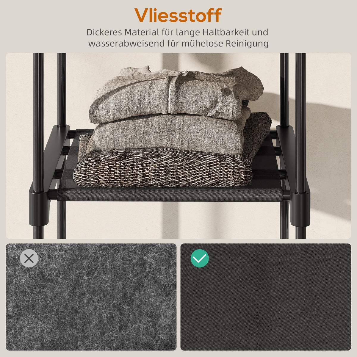 KLEIDERSCHRANK aus Vliesstoff Schwarz - Schwarz, Textil (43/185/182cm) - HOMCOM