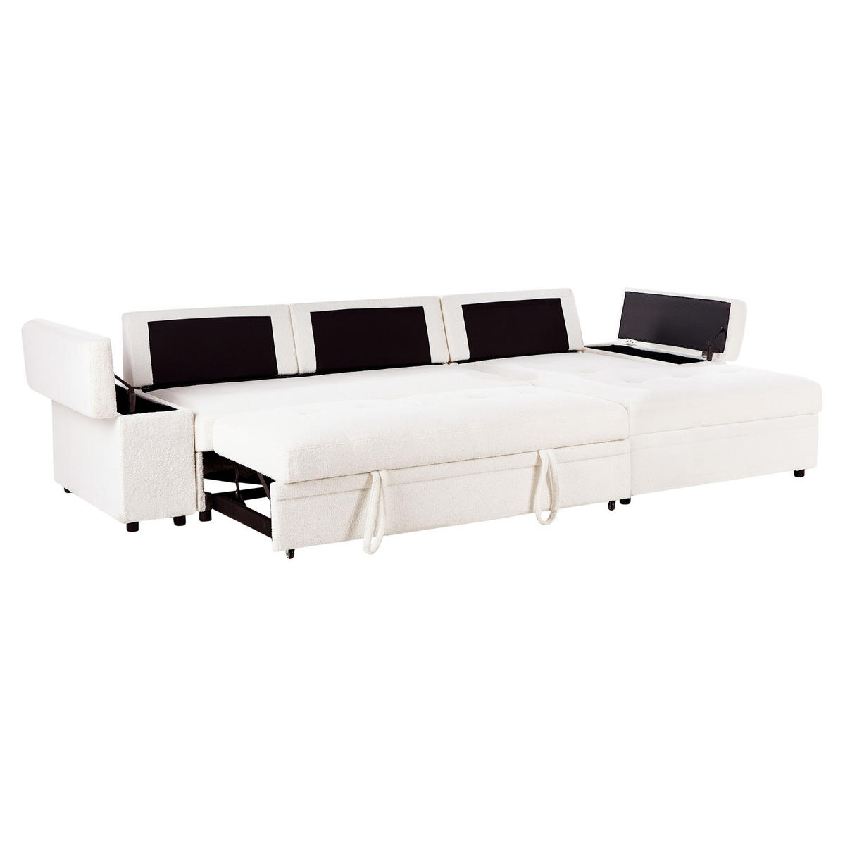 ROZKLÁDACÍ ROHOVÁ POHOVKA 3-místná Bouclé Bílá s úložným prostorem levostranná Hrisey - bílá, textil (293/161cm) - Beliani