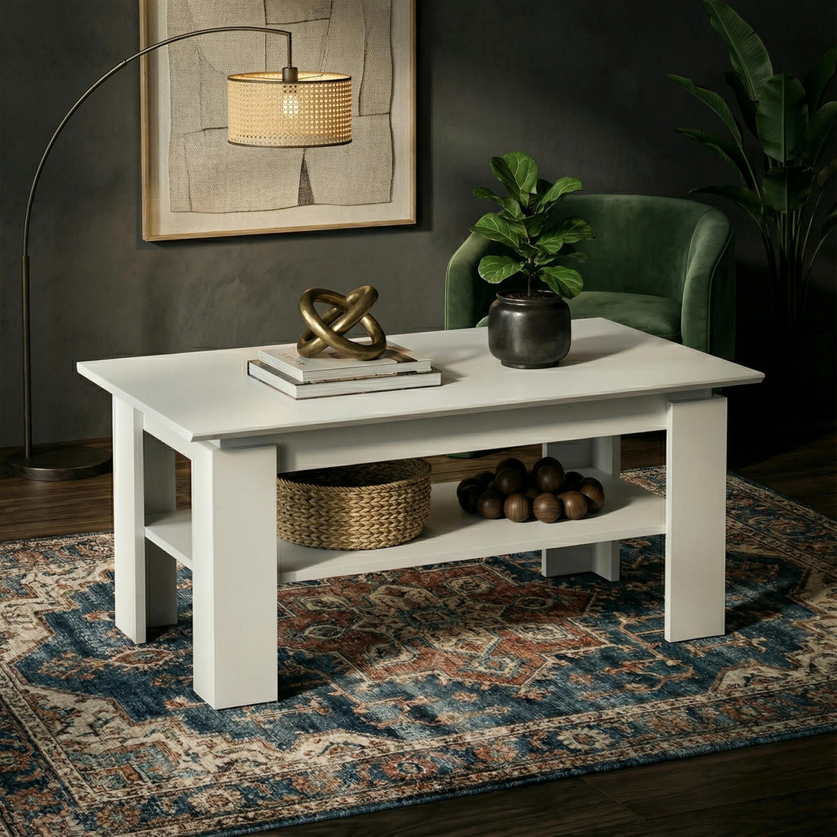 COUCHTISCH SOLA STO2 Zusätzliches Regal Weiß 90/43/55 cm - Weiß, Holzwerkstoff/Kunststoff (55/90/43cm) - Komodee