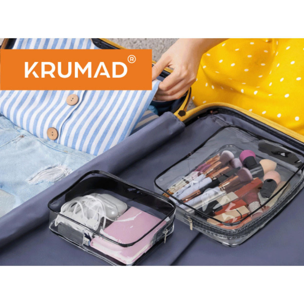 KULTURTASCHE Transparente Set 3-teilig - Transparent, Kunststoff (14/18/4cm) - KRUMAD