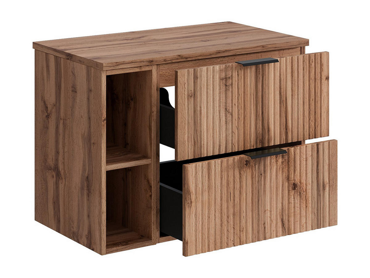 WASCHBECKENUNTERSCHRANK hängend mit Ablagen - Streifenoptik - Holzfarben hell - 80 cm - ZEVARA - Naturfarben, Holz (80/57/46cm) - Vente-Unique