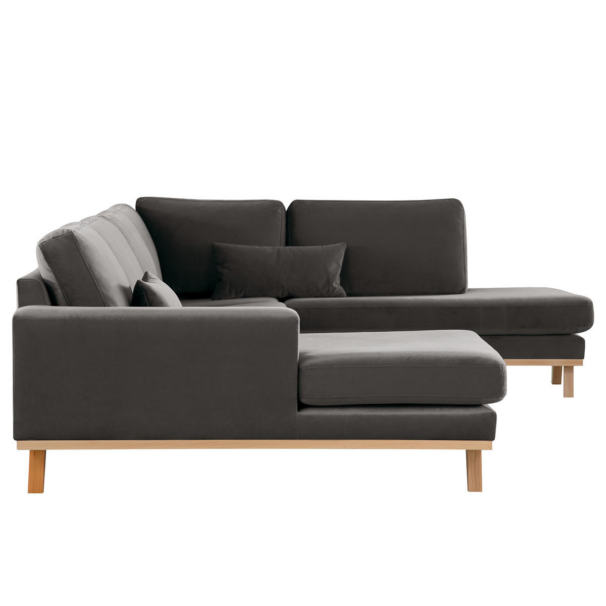 WOHNLANDSCHAFT mit Longchair - Dunkelgrau/Buchefarben, Buchenholz/Textil (371/81/219cm) - home24