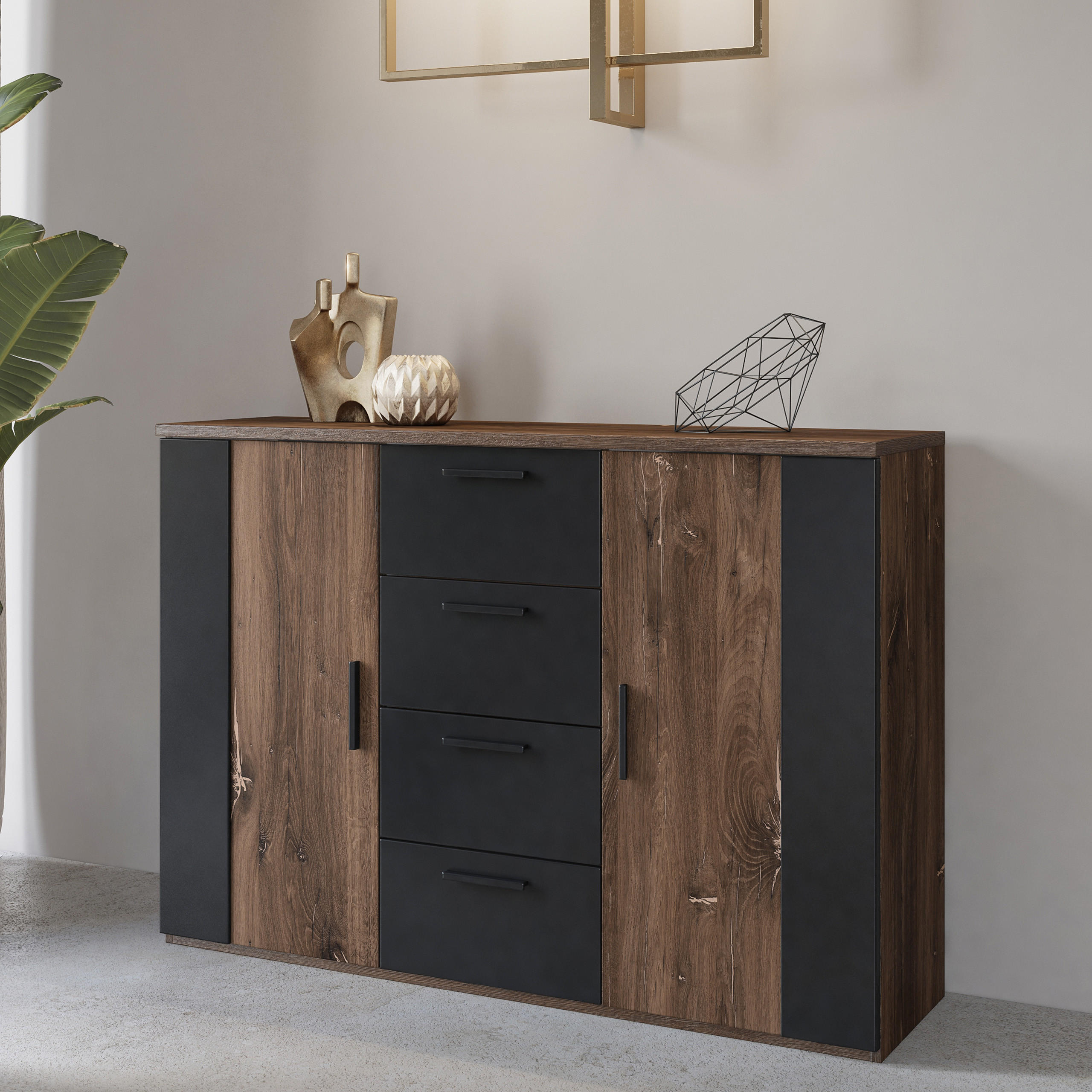 SIDEBOARD SIGNORA 132/94/40 cm mit 4 Schubladen und 2 Türen Eichefarben - Eichefarben, Holzwerkstoff (132/94/40cm) - MASSENO