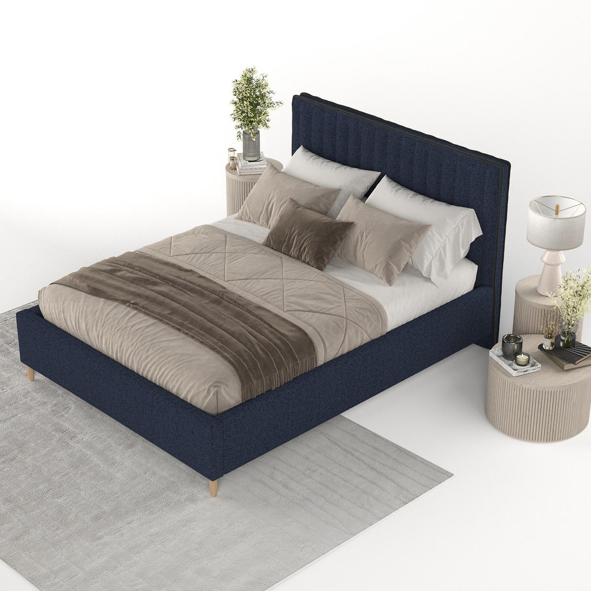 POLSTERBETT Aria 160/200 cm Marineblau im Riva Stoff - Naturfarben/Dunkelblau, Holz/Holzwerkstoff (160/200cm) - AltaBeds