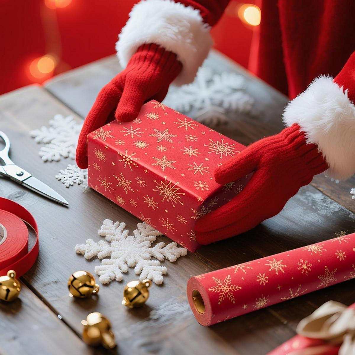GESCHENKPAPIER Rolle 43 cm x 20 m Kraftpapier Weihnachtsmotiv - Rot, Papier (43/1/2000cm)