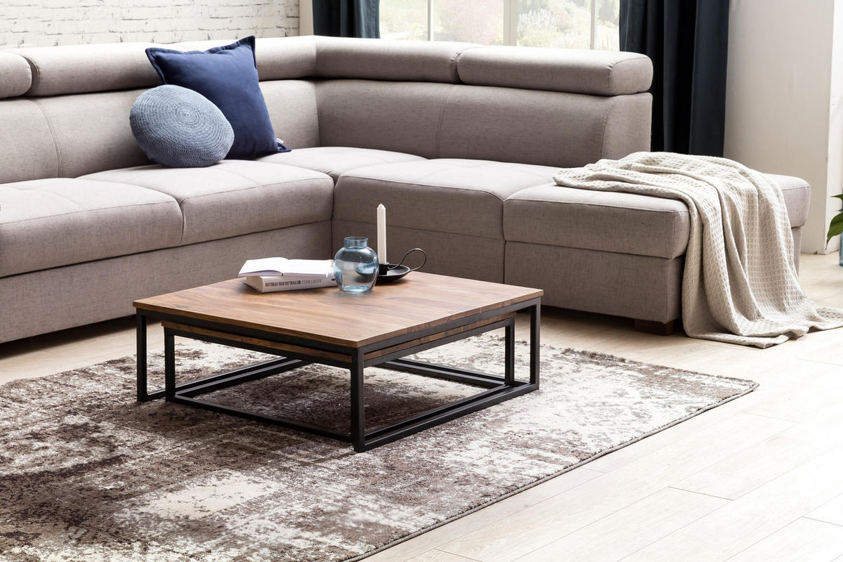 COUCHTISCH Set – 2-teilig Holzplatte Metallgestell Sheeshamfarben Industrial - Schwarz/Weiß, Holz/Metall (75/75/27cm) - KADIMA DESIGN