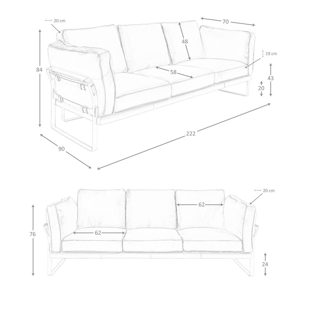 SOFA 3-Sitzer-Sofa in Leder camel 222/90/84 cm - Braun, Leder (222/84/90cm) - ANGEL CERDA