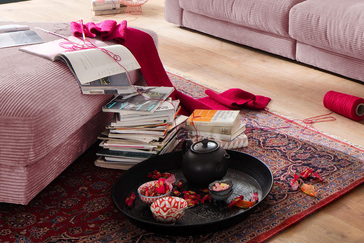 BIG HOCKER MADELINE Pink Cord - Pink, Textil (120/43/120cm) - KAWOLA