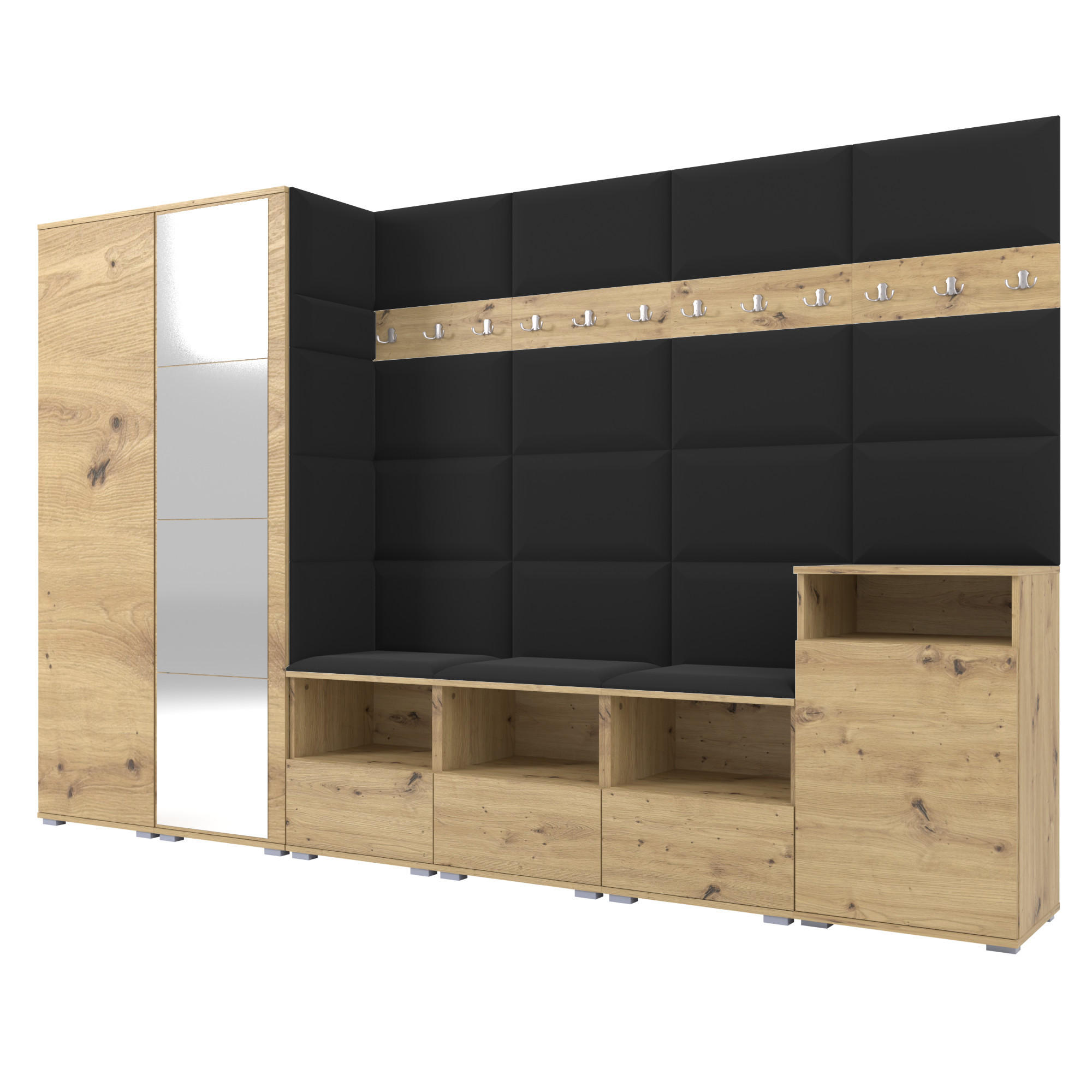 Ravio Garderobe Eiche Artisan, Schwarz 300x187x40 cm