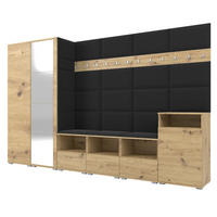 GARDEROBE NELA XII 300 cm (Modulare Flurmöbel Artisan Eiche mit Spiegel & Sitzpolster Schwarz 16 Gigantisches Set) - Silberfarben/Schwarz, Holz/Holzwerkstoff (300/187/40cm) - Ravio