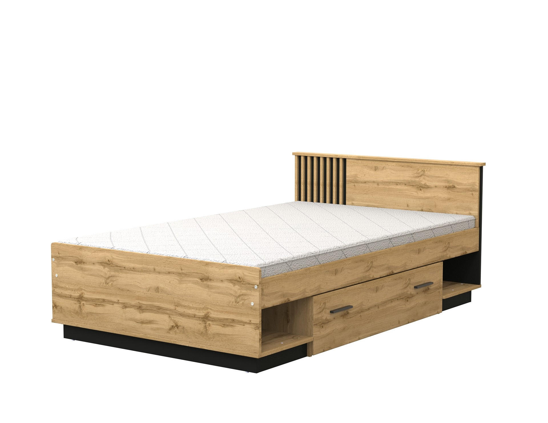 BETT Lamelo Wotan eiche, Schlafzimmerbett mit Staukasten - Schwarz/Braun, Holzwerkstoff (120/200cm) - Bettso