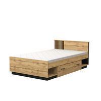 BETT Lamelo Wotan eiche, Schlafzimmerbett mit Staukasten - Schwarz/Braun, Holzwerkstoff (120/200cm) - Bettso