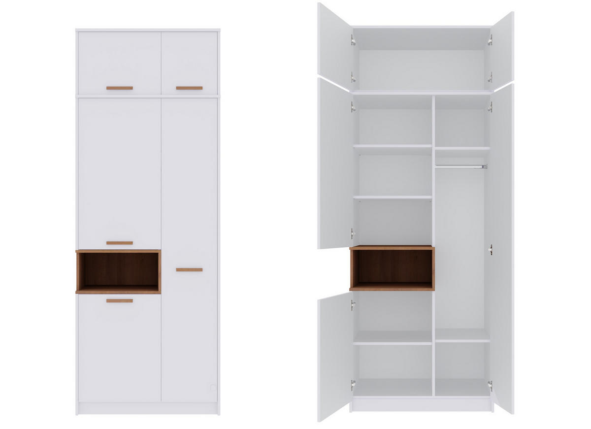 DREHTÜRENSCHRANK KLEIDERSCHRANK MIT AUFSATZ GRANT G1/18B WEIß 88/235/54 - Weiß, Holzwerkstoff (88/235/54cm) - Marmex Möbel
