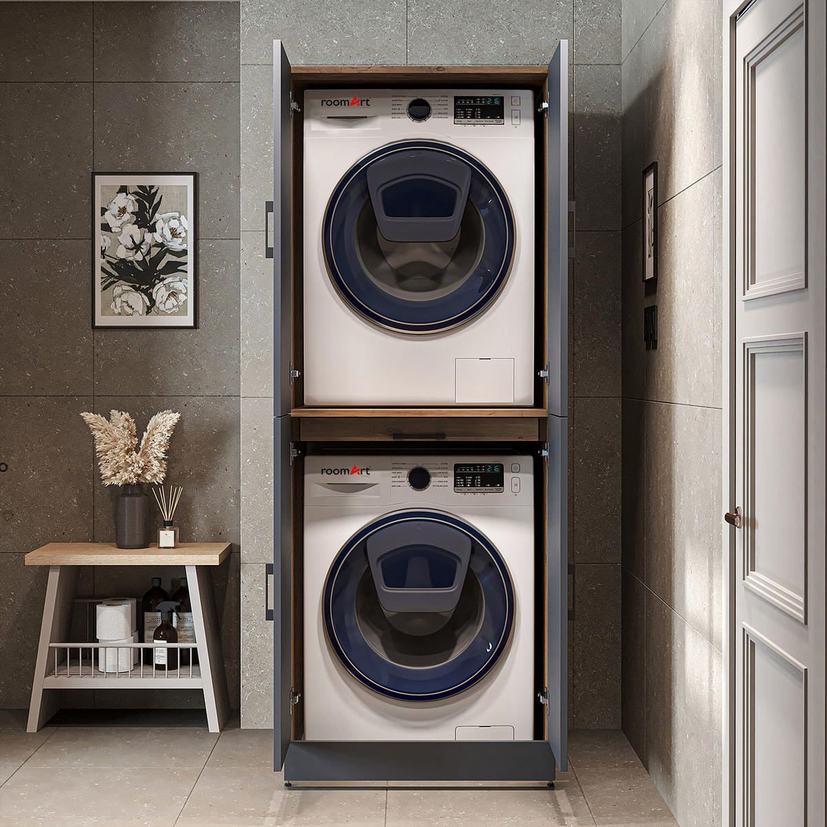 WASCHMASCHINENSCHRANK DORA-I 70cm Breit - Anthrazit, Holzwerkstoff (70/186/74cm)