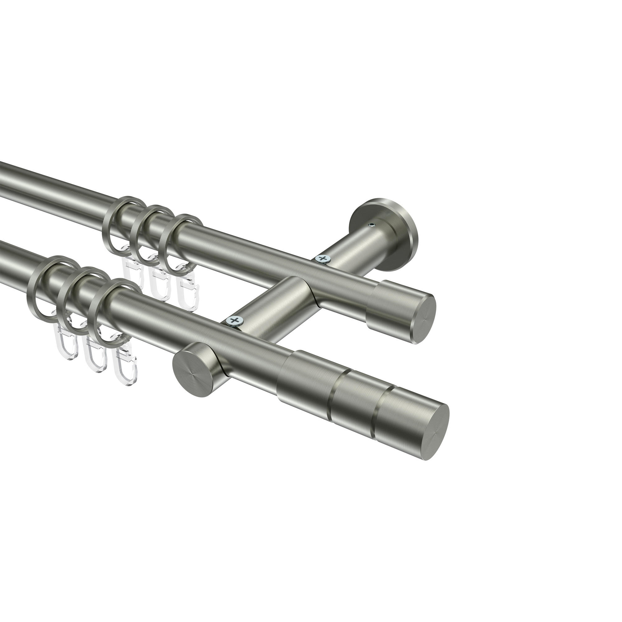 GARDINENSTANGEN-SET Platon Elanto 320 cm (geteilt in 2 x 160 cm), 2-läufig, 20 mm Ø Edelstahl-Optik - Edelstahlfarben, Metall (320cm) - INTERDECO