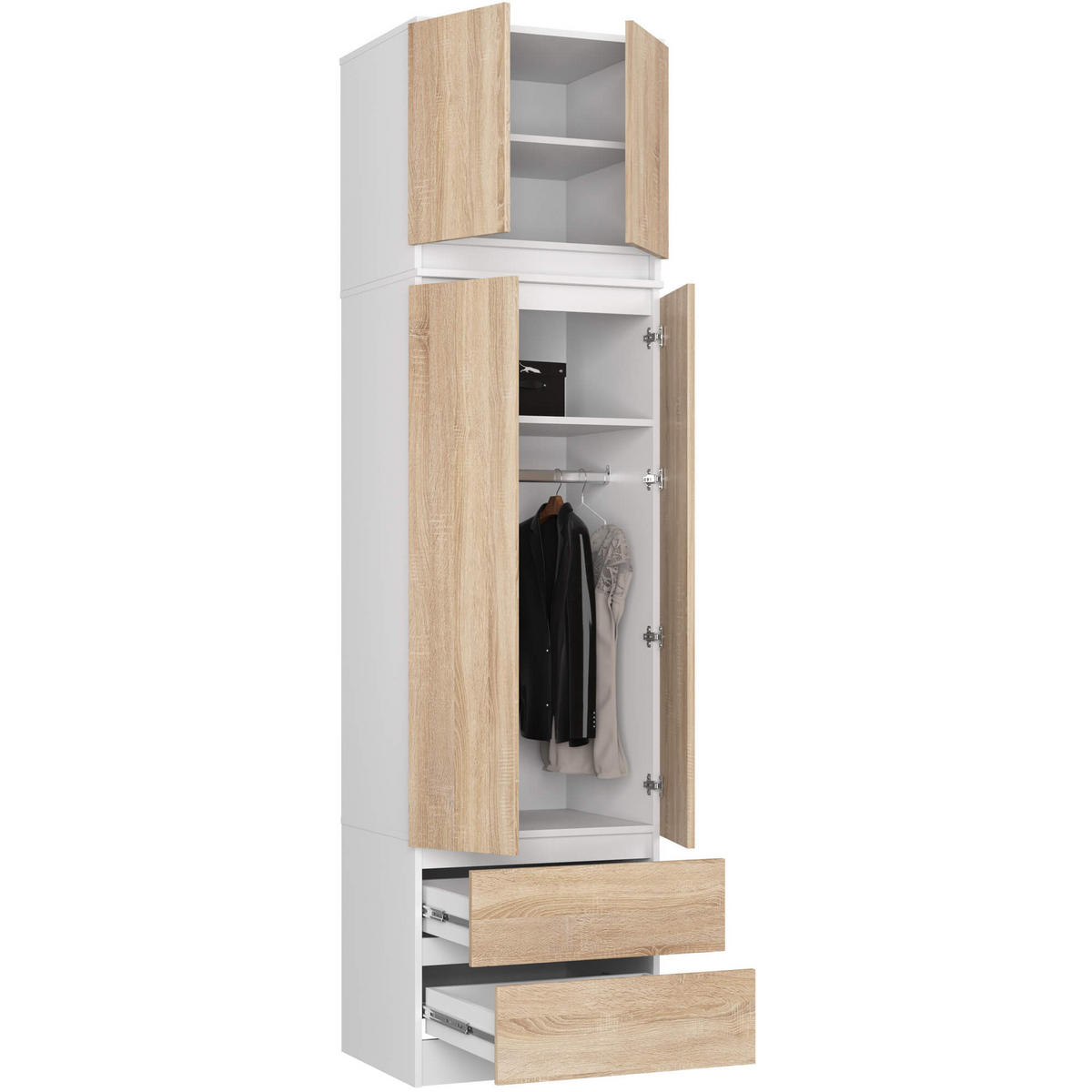 KLEIDERSCHRANK Weiß, Sonoma Eiche 60x51x234 cm - Weiß/Sonoma Eiche, Holzwerkstoff (60/234/51cm) - Akord