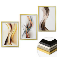 WANDBILDER 3er Set - 40x60 cm Goldrahmen - Gelbgrau-braune Wellen - Goldfarben, Kunststoff (40/60cm) - ArtPrintCave