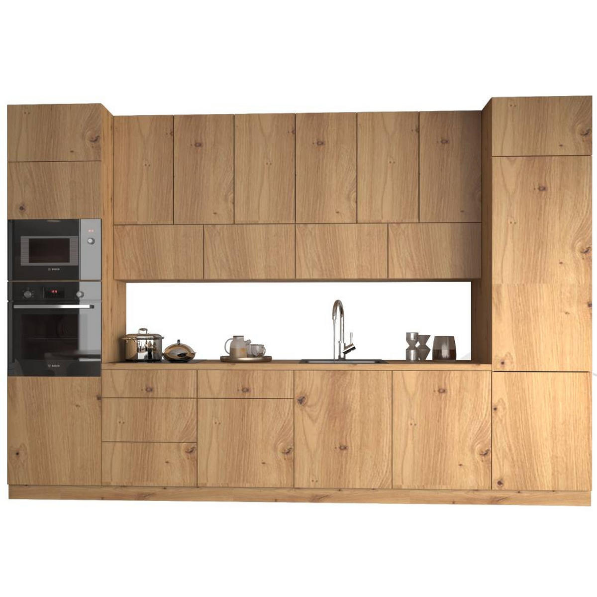 KÜCHENZEILE 360 cm - Langen KL3-M360 in Artisan Eiche - Schwarz/Eiche Artisan, Holz (360/248/58cm)