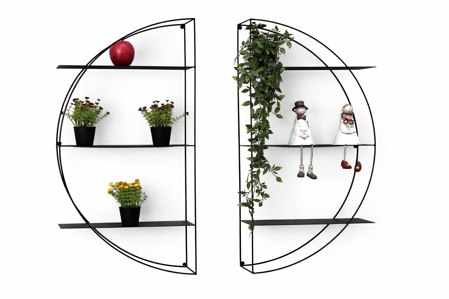 WANDREGAL rund 2-teilig Metall Schwarz 80/16/80 cm - Schwarz, Metall (80/80/16cm) - DanDiBo