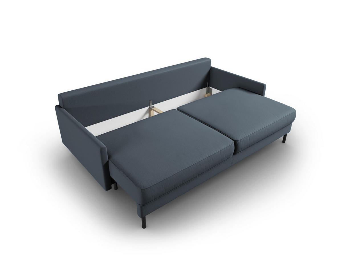 AUSKLAPPBARES-SOFA mit Bettkasten Scott aus strukturiertem Stoff blau 3 Sitzplätze - Blau, Textil (97/87/212cm) - Micadoni