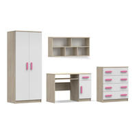 KINDERZIMMER-SET INGE III 4-teilig Weiß+Sonoma/Rosa - Weiß/Rosa, Holzwerkstoff (270/193/50cm) - Deine Möbel 24