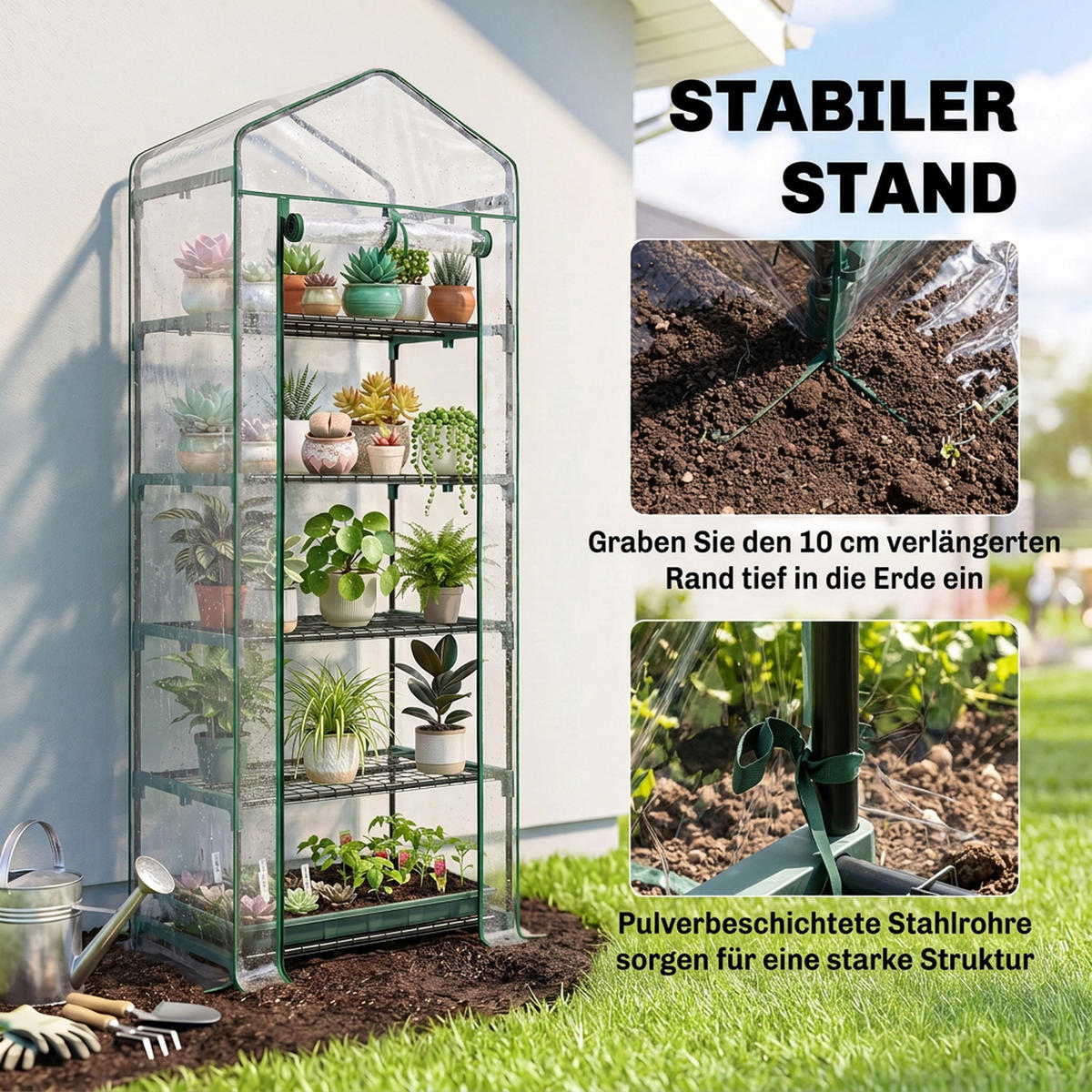 FOLIENGEWÄCHSHAUS Mini-Gewächshaus mit 5 Regale Transparent Stahl Kunststoff - Transparent, Metall (49/193/69cm) - Outsunny