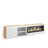 LOWBOARD, Weiß und Eiche, 212/35/50cm, Kamin mit Feuereffekt XXL - Weiß, Holzwerkstoff (212/50/35cm) - Skraut Home