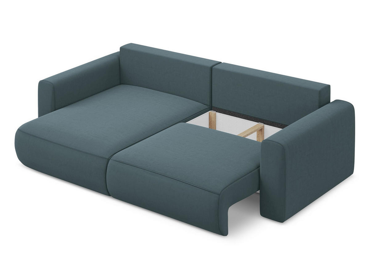 ECKSOFA mit Schlaffunktion Samt Stoff Blau - Blau/Petrol, Kunststoff/Textil (149/240cm) - Makamii