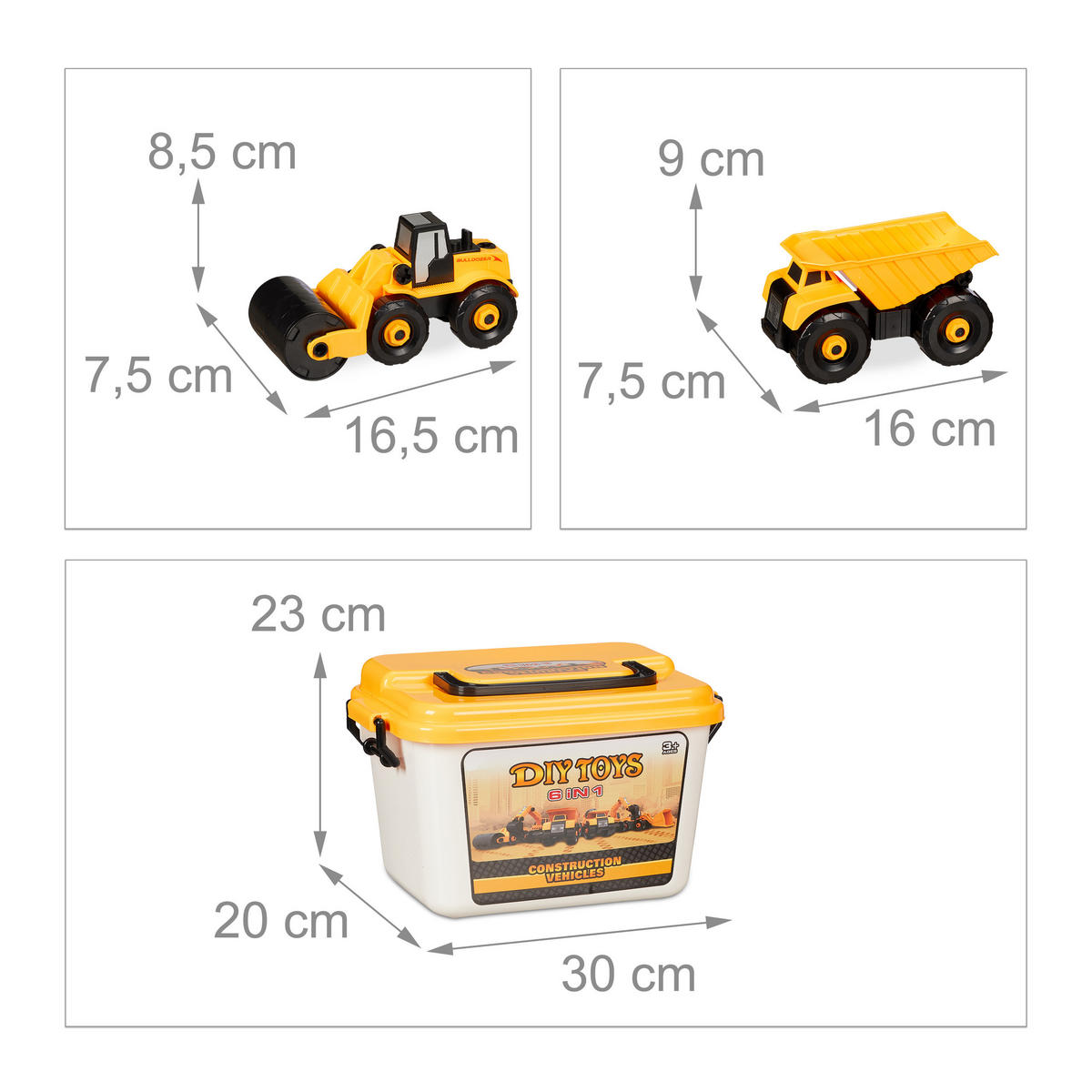 DĚTSKÁ vozidla na staveništi - různobarevná, plast (30/23/20cm) - Relaxdays