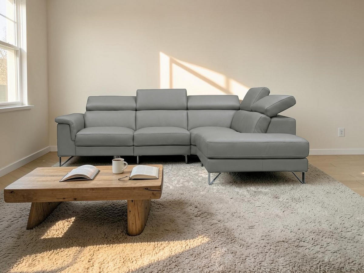 ECKSOFA Antares Echtleder Perlgrau - Hellgrau, Leder/Metall (276/224cm)
