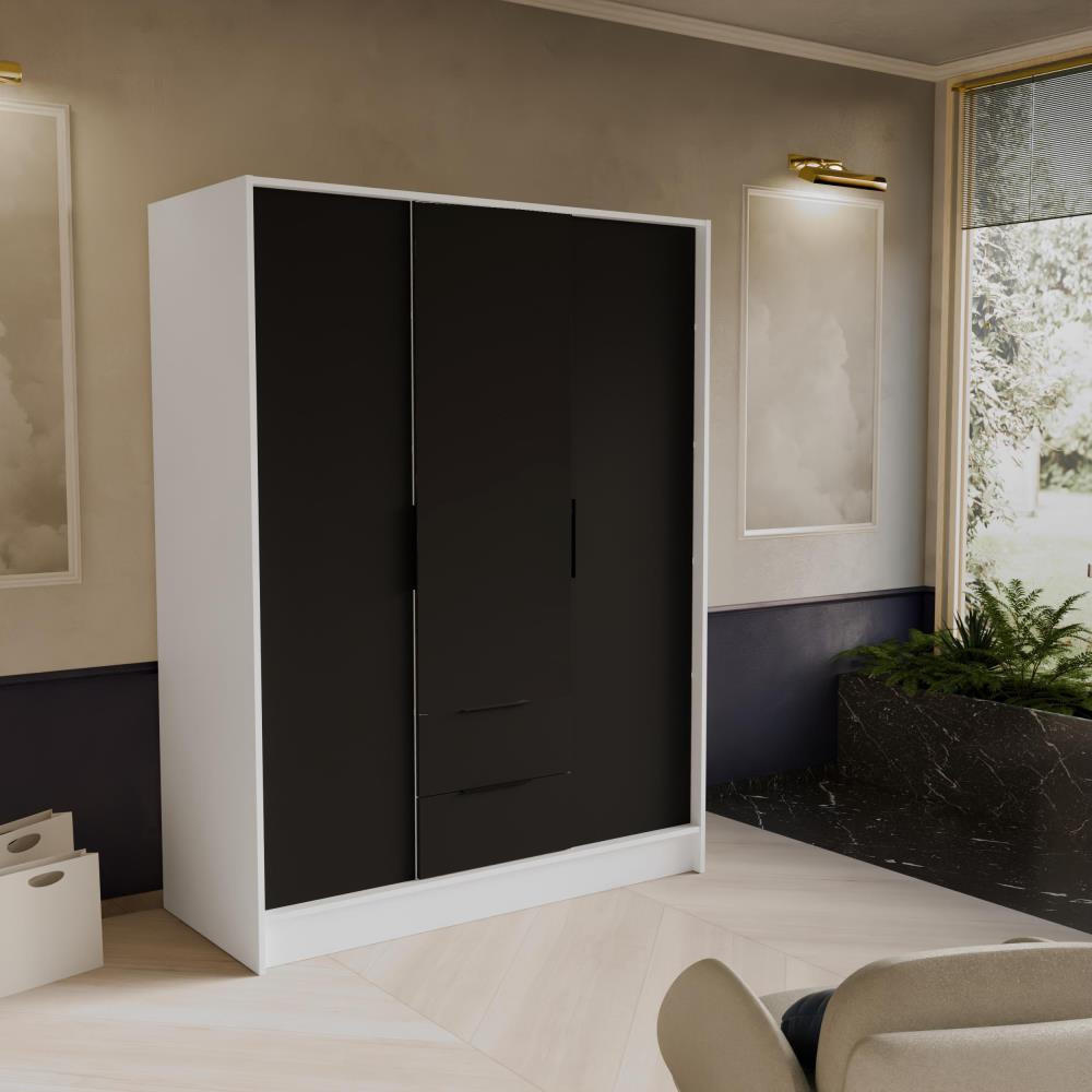 DREHTÜRENSCHRANK Niko 150/51/200 cm weiß+schwarz - Schwarz/Weiß, Holzwerkstoff (150/200/51cm) - Beautysofa