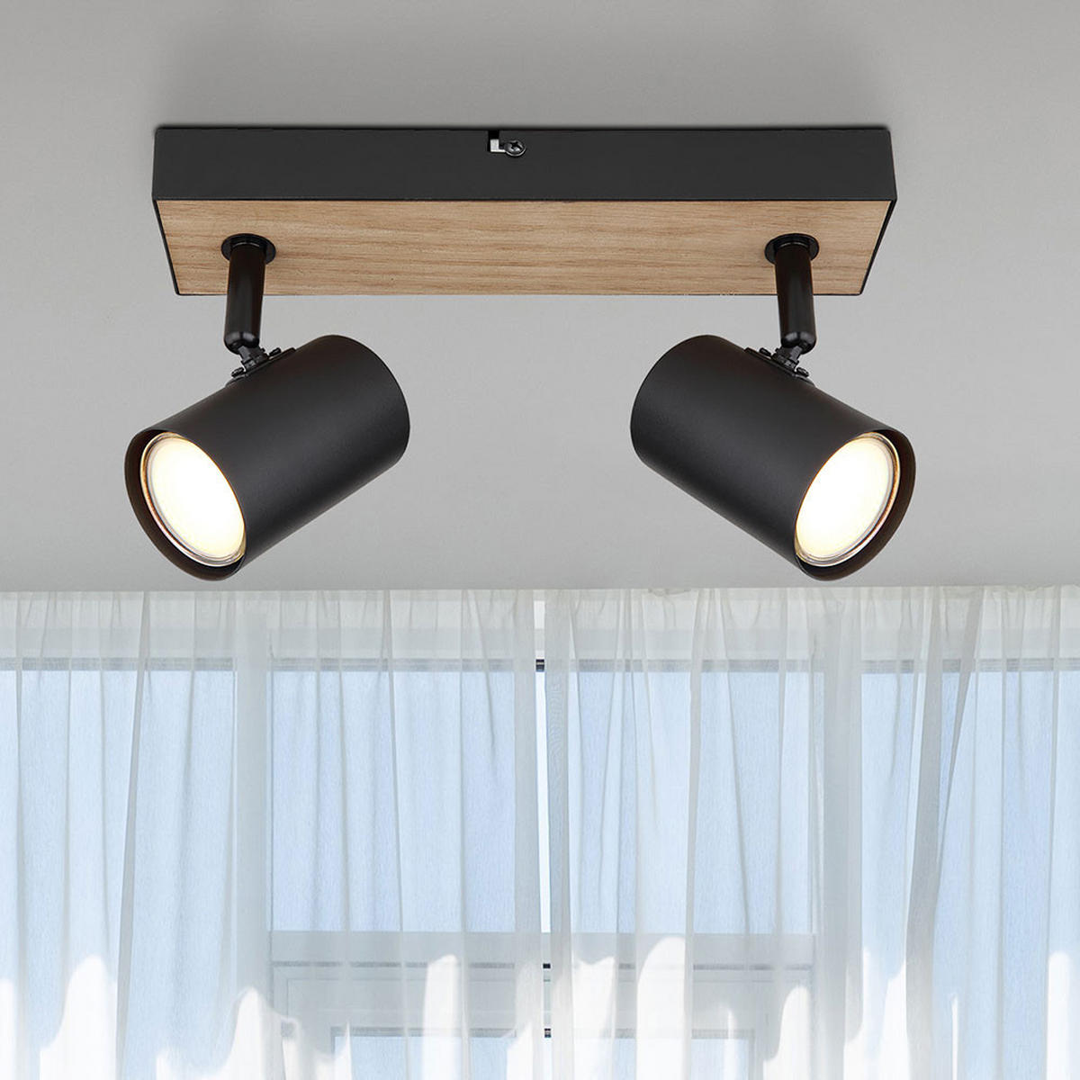 LED DECKENLEUCHTE Metall Holzoptik Schwarz - Schwarz, Metall (26/6/13.5cm) - Globo Lighting