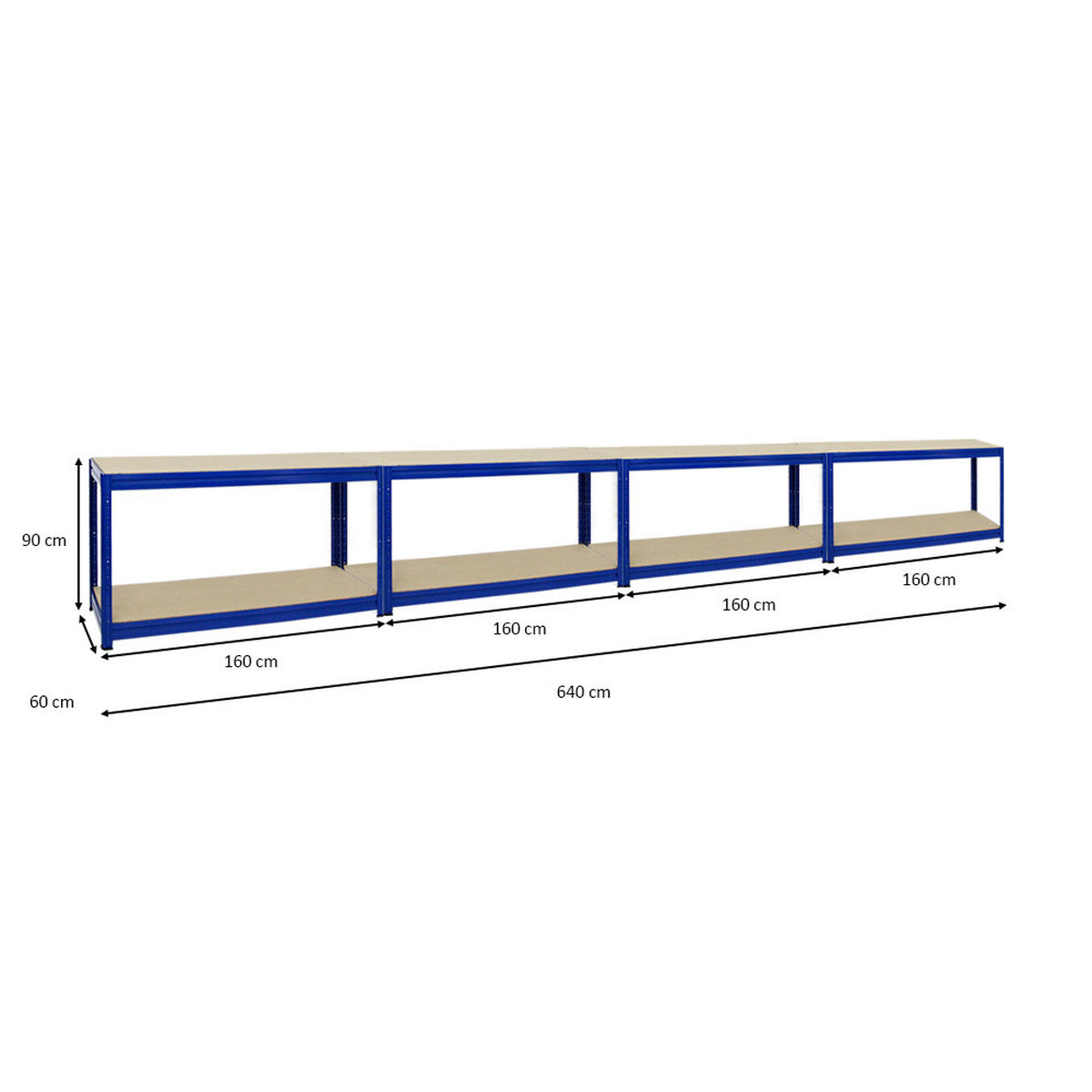 WERKBANK Dino 4er-Set mit 4x höhenverstellbar 90x160x60 cm Traglast 600 kg Blau - Blau, Metall (640/90/60cm) - PROREGAL