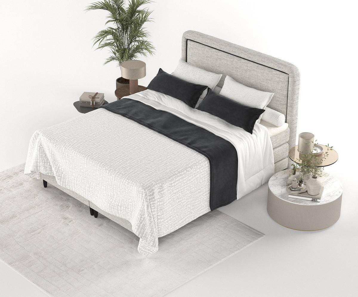 BOXSPRINGBETT Dove Hellgrau 200/200 cm mit Matratzen und Topper - Hellgrau/Schwarz, Holz/Holzwerkstoff (200/200cm) - Maison de Reve