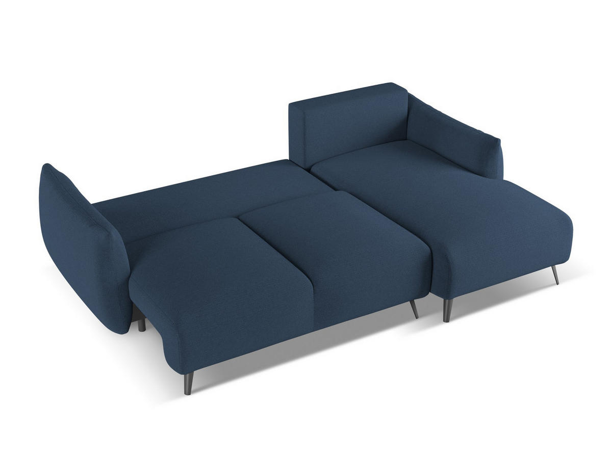 ECKSOFA mit Schlaffunktion Chenille Stoff Blau - Blau/Schwarz, Textil/Metall (242/162cm) - Makamii